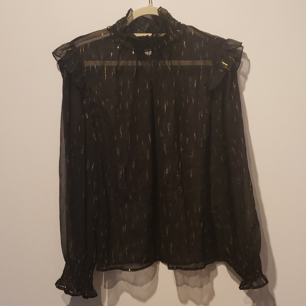Victorian inspired black & gold sheer blouse